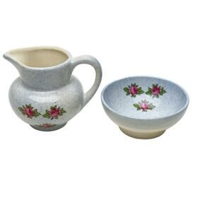 Lancaster Sandland Mini Creamer And Bowl Pink Flowers Hanley England Vintage